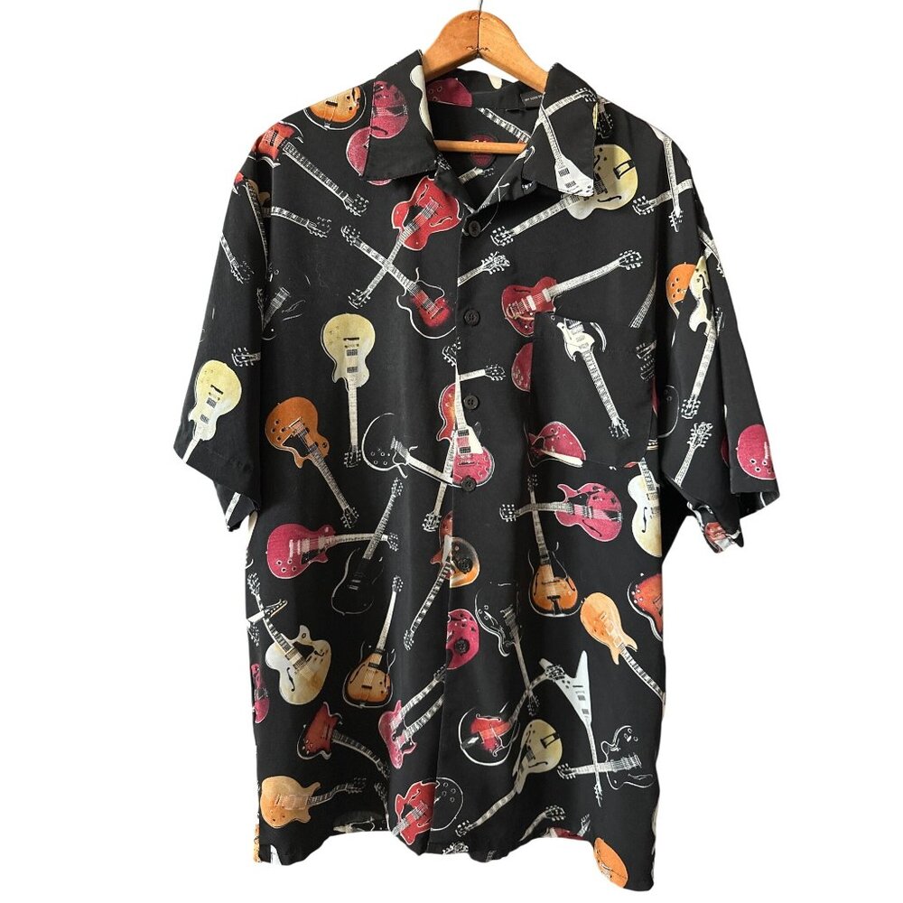 Gibson Guitars Shirt Tour Dragonfly Les Paul Black Button Down Short Sleeve XL